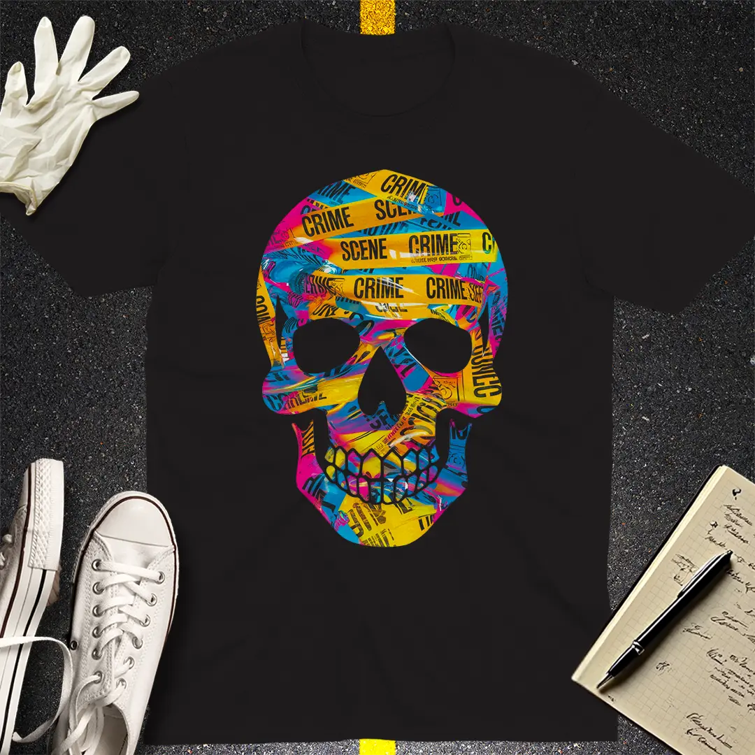 Psychedelic Crime Scene Skull T-Shirt