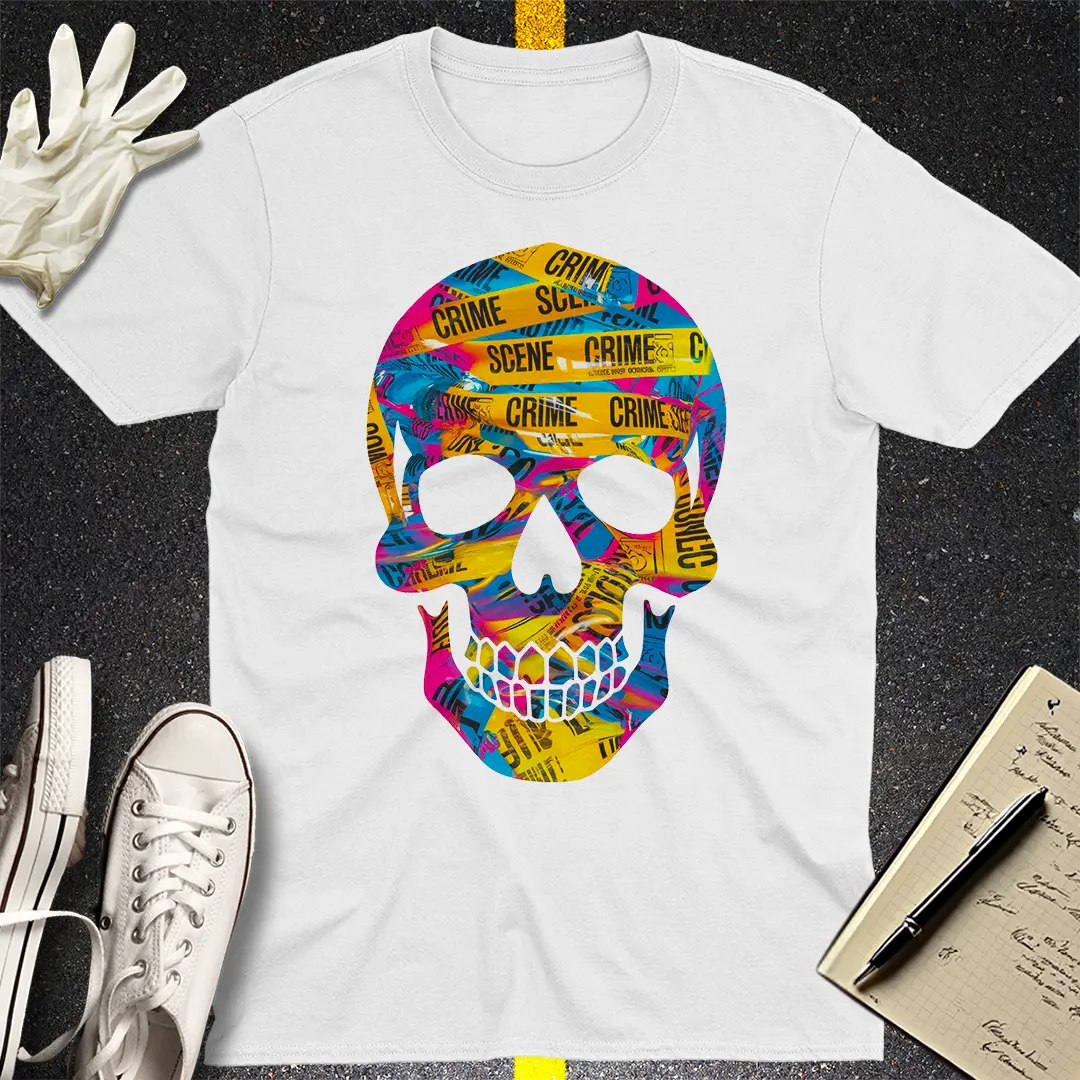 Psychedelic Crime Scene Skull T-Shirt