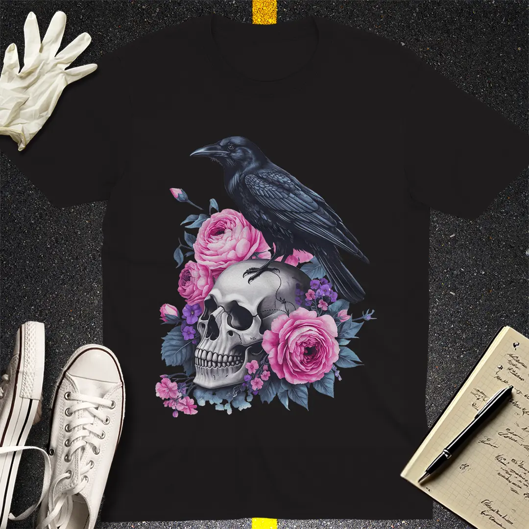 Raven and Roses Skull T-Shirt