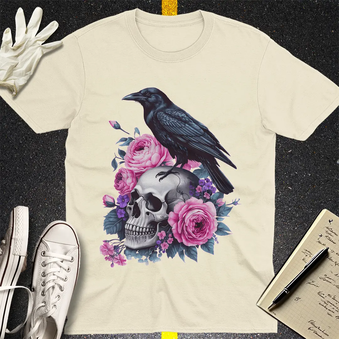Raven and Roses Skull T-Shirt