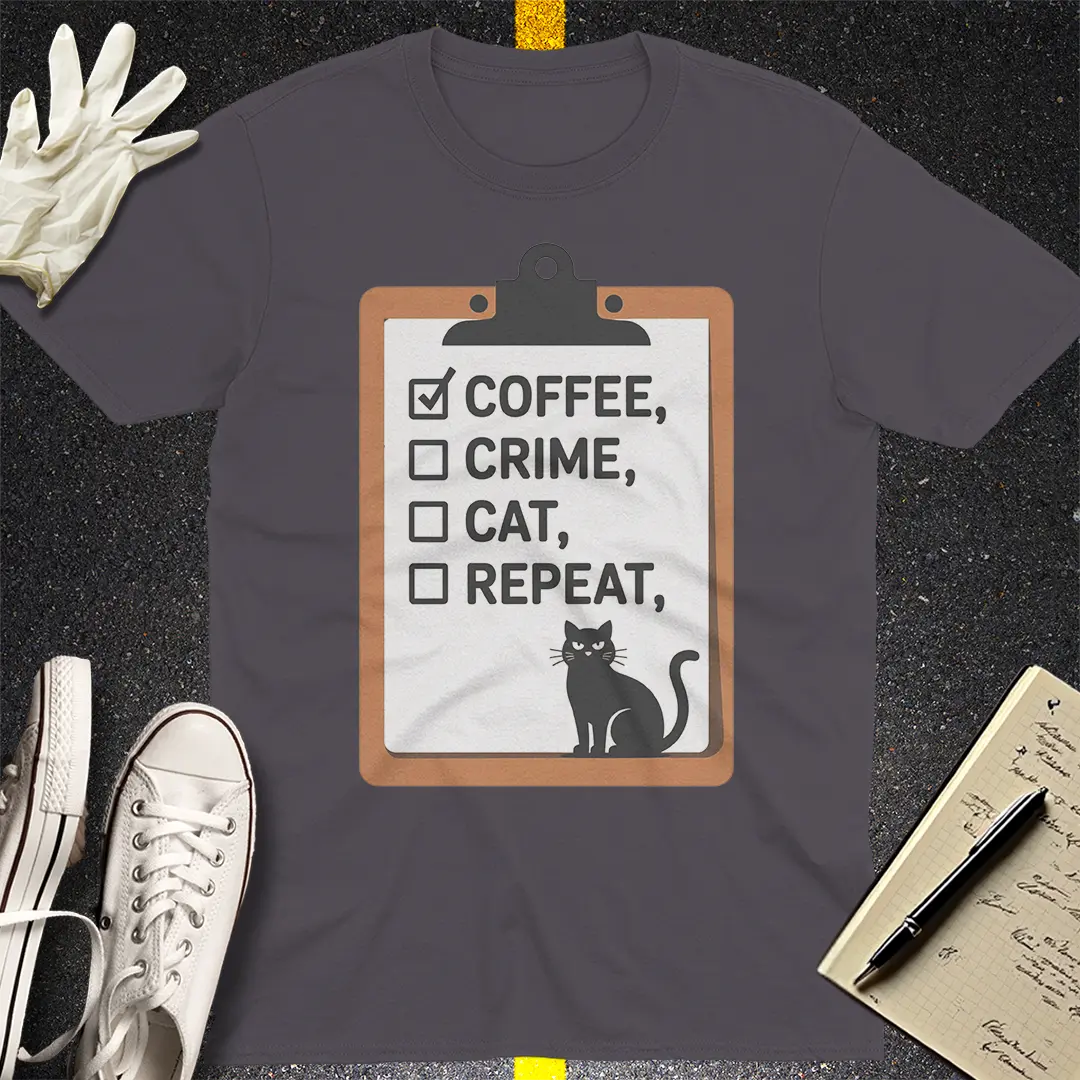 Coffee Crime Cat Repeat T-Shirt
