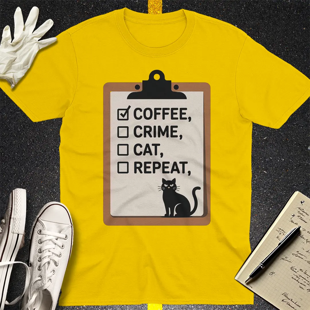Coffee Crime Cat Repeat T-Shirt