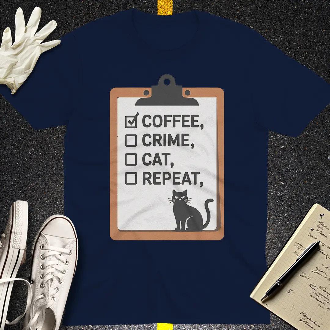 Coffee Crime Cat Repeat T-Shirt