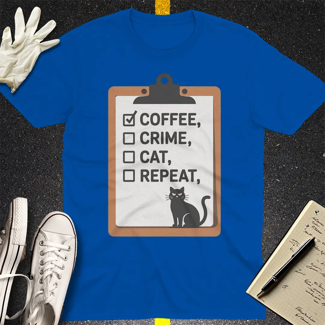 Coffee Crime Cat Repeat T-Shirt