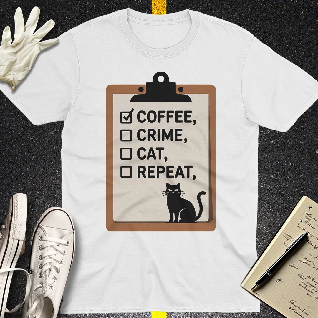Coffee Crime Cat Repeat T-Shirt
