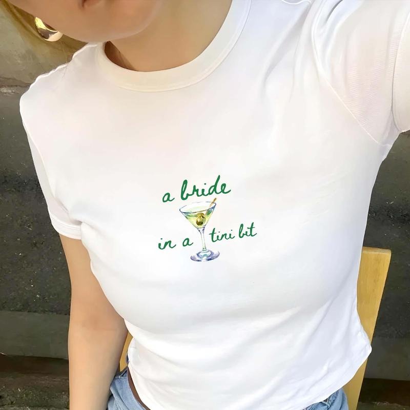 A Bride In A Tini Bit Baby Tee, Martini Bachelorette Party Baby Tee, Martini Bride Tee, Gift For Bridesmaid, Trendy Y2K Top,Bride To Be Baby Tee
