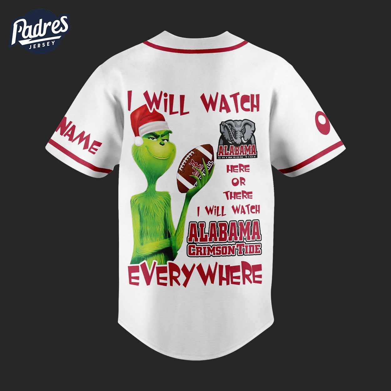 Alabama Crimson Tide Grinch Football Baseball Jersey - Padres Jersey Oasis: Elevate Your Baseball Style Game