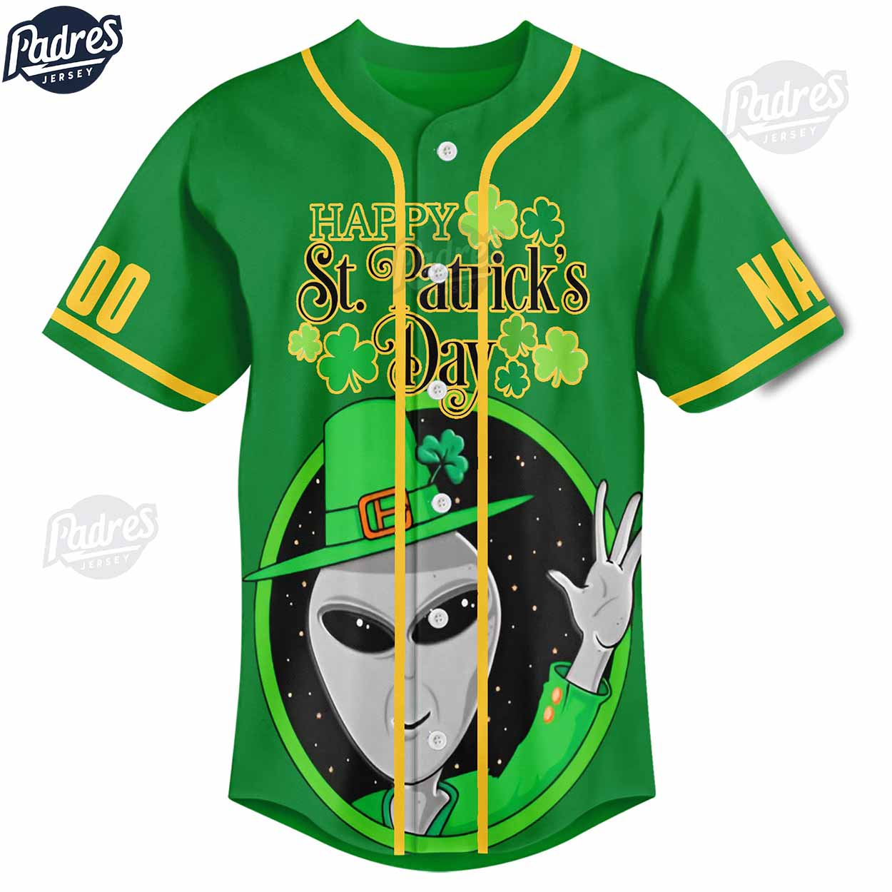 Alien Happy St.Patrick's Day Personalized Baseball Jersey - Padres Jersey Oasis: Elevate Your Baseball Style Game