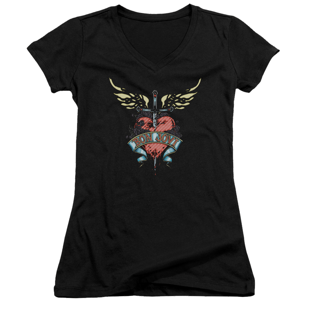 Bon Jovi Daggered - Juniors V-Neck T-Shirt