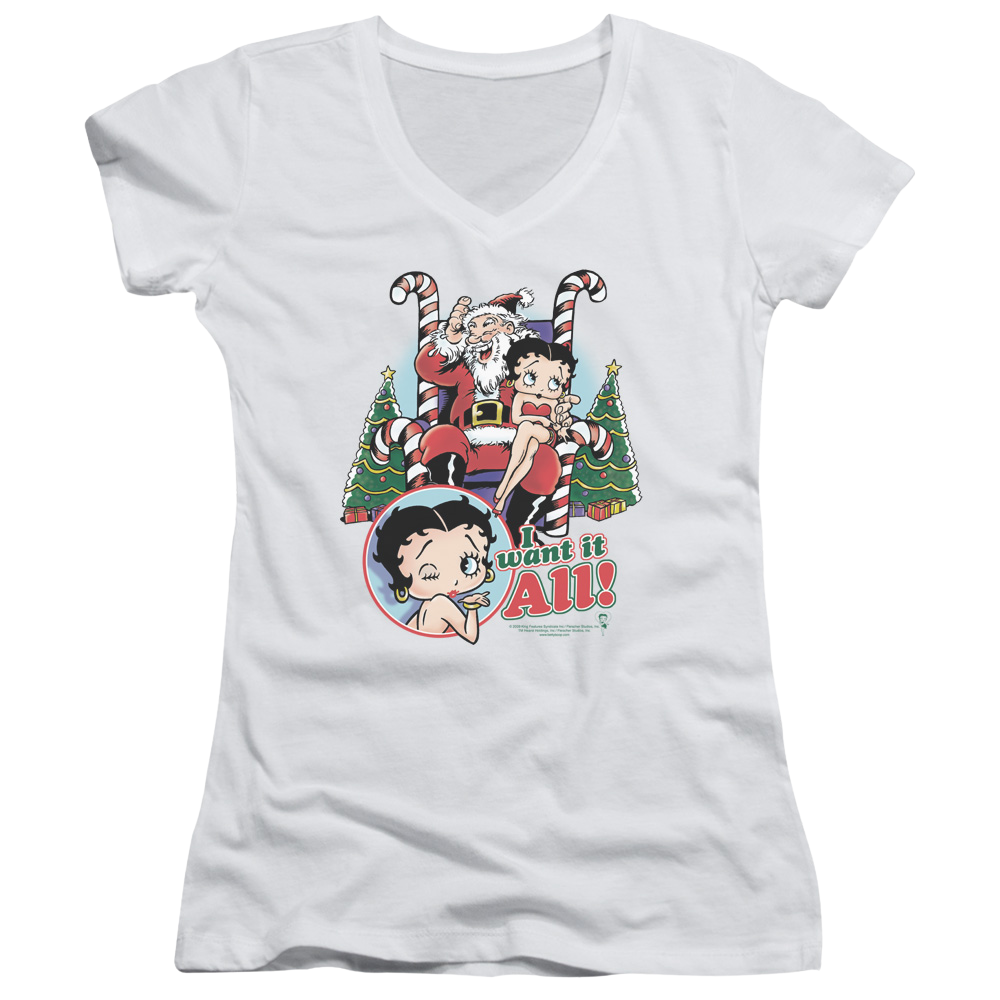 Betty Boop I Want It All - Juniors V-Neck T-Shirt