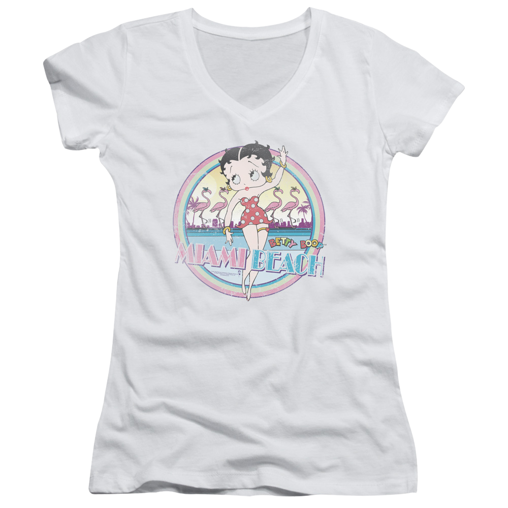 Betty Boop Miami Beach - Juniors V-Neck T-Shirt