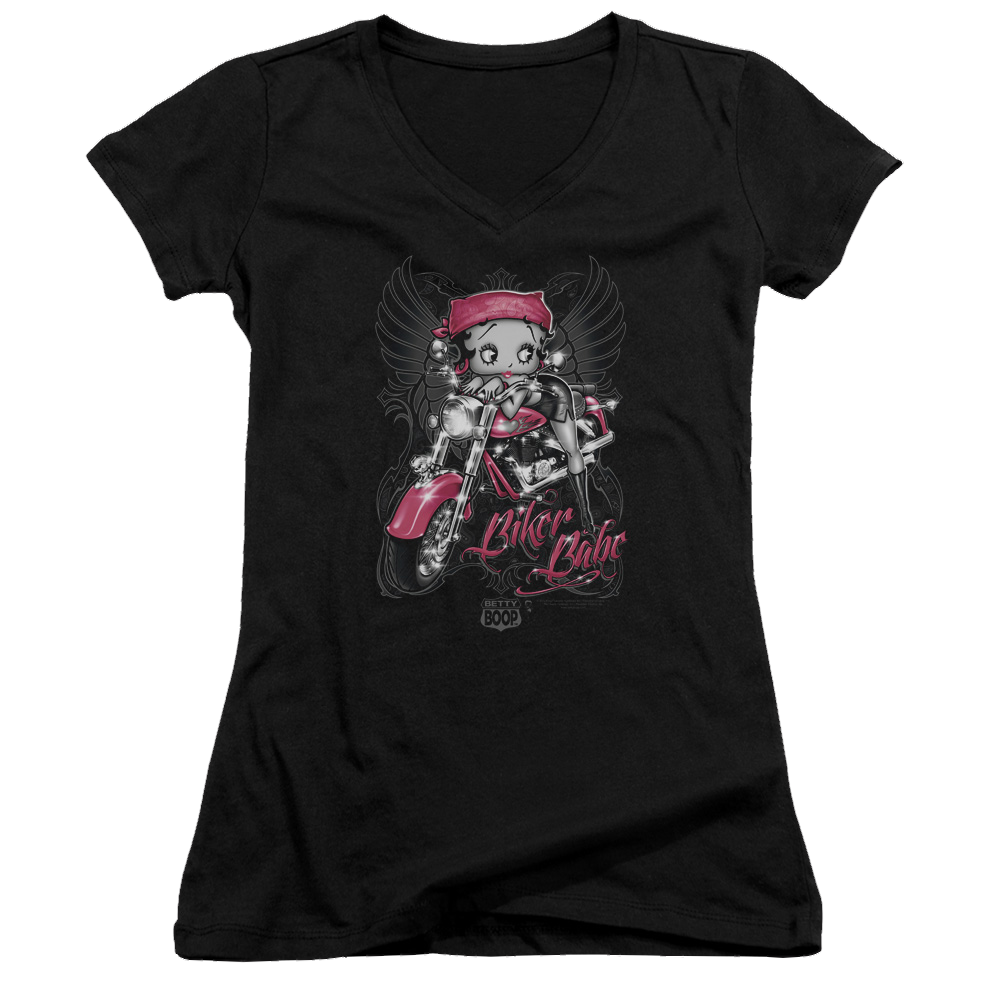 Betty Boop Biker Babe - Juniors V-Neck T-Shirt