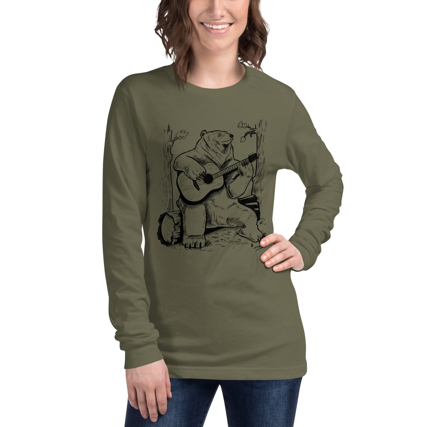Unisex Acoustic Guitar Bear Long Sleeve T-Shirt