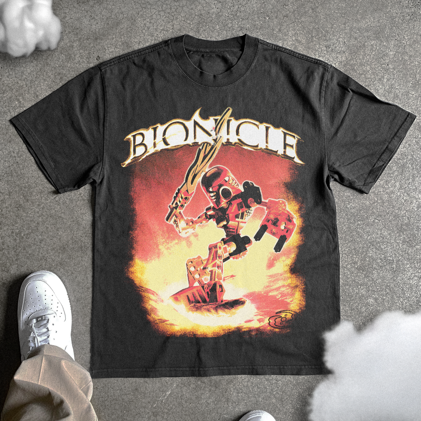 BIONICLE 'LAVA' TAHU HEAVYWEIGHT WASHED BLACK T-SHIRT