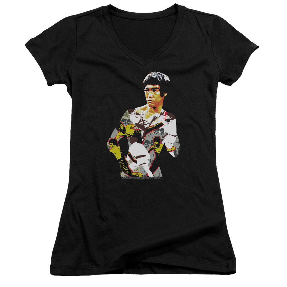 Bruce Lee Body Of Action - Juniors V-Neck T-Shirt