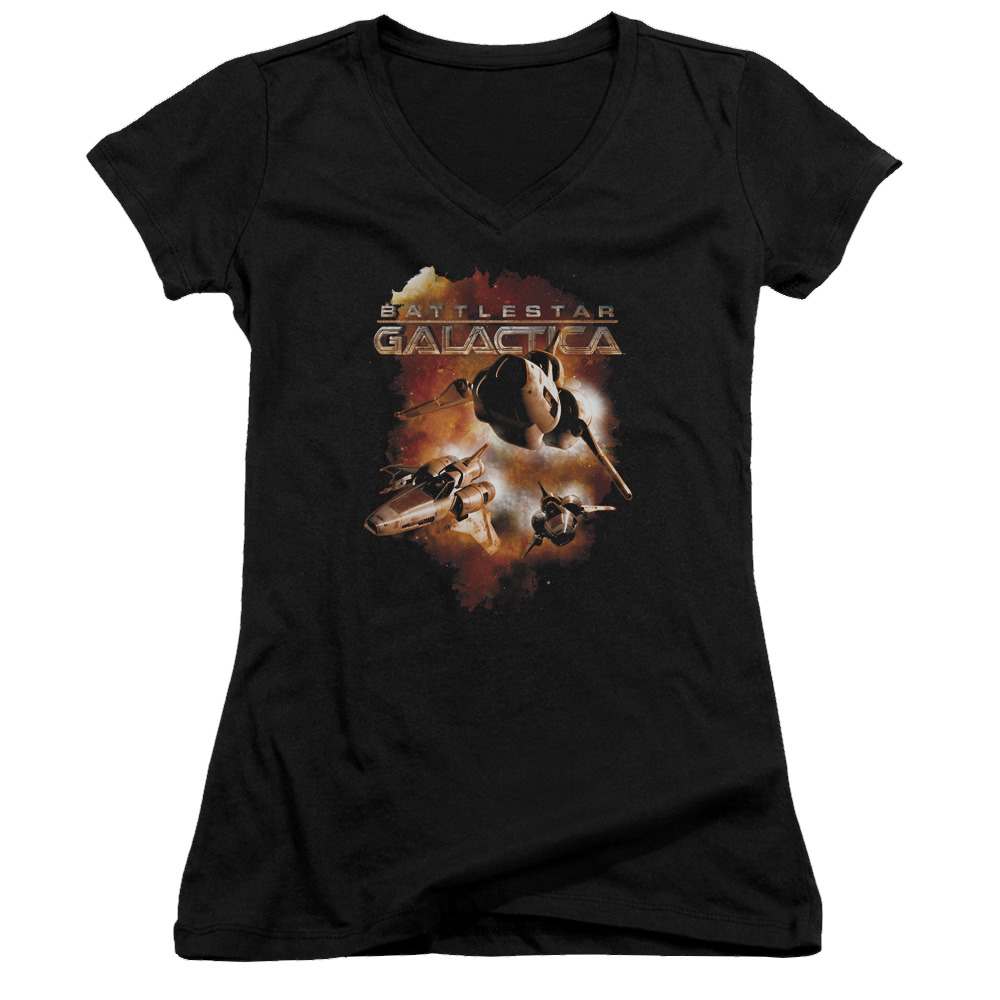 Battlestar Galactica Vipers Stretch - Juniors V-Neck T-Shirt