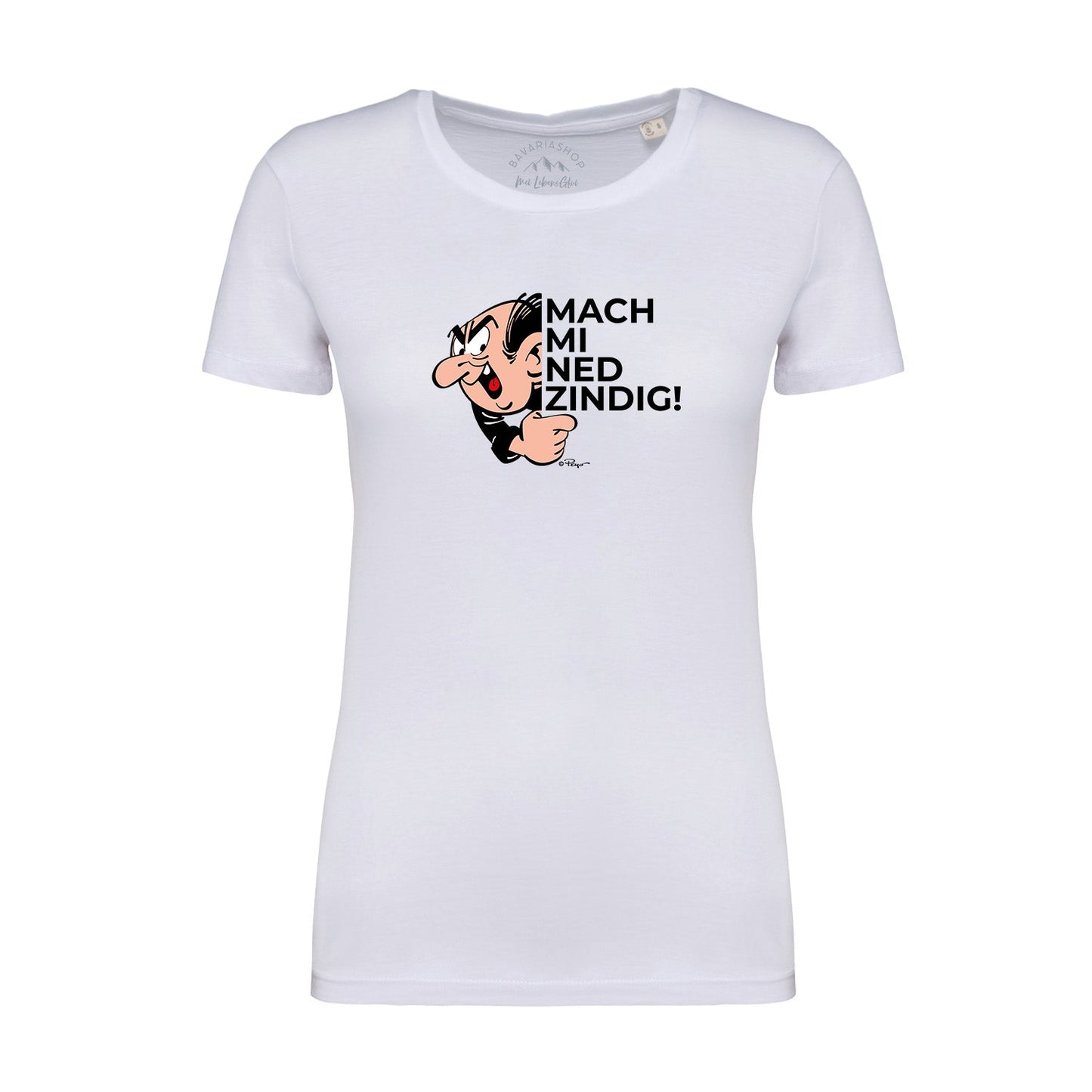 Â®Die SchlÃ¼mpfe Damen T-Shirt "Mach mi ned zindig"