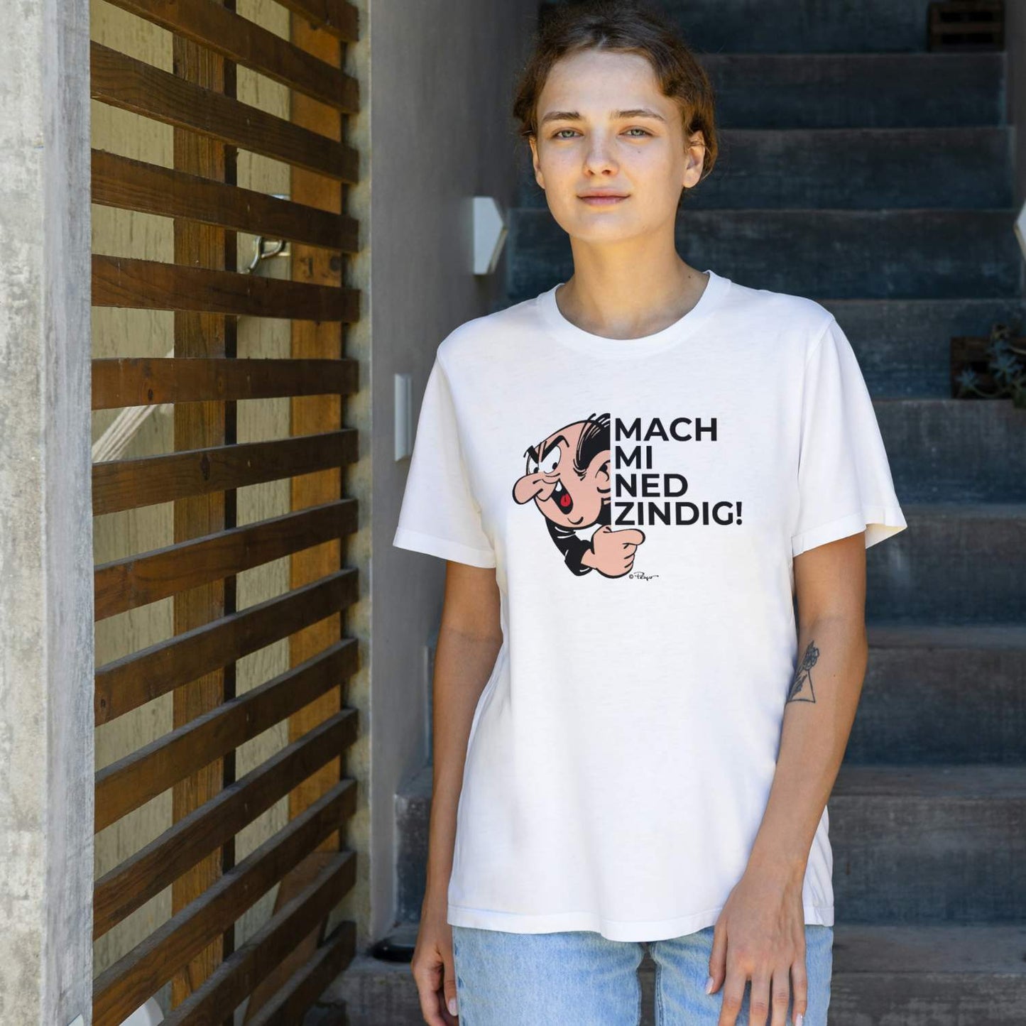 Â®Die SchlÃ¼mpfe Damen T-Shirt "Mach mi ned zindig"