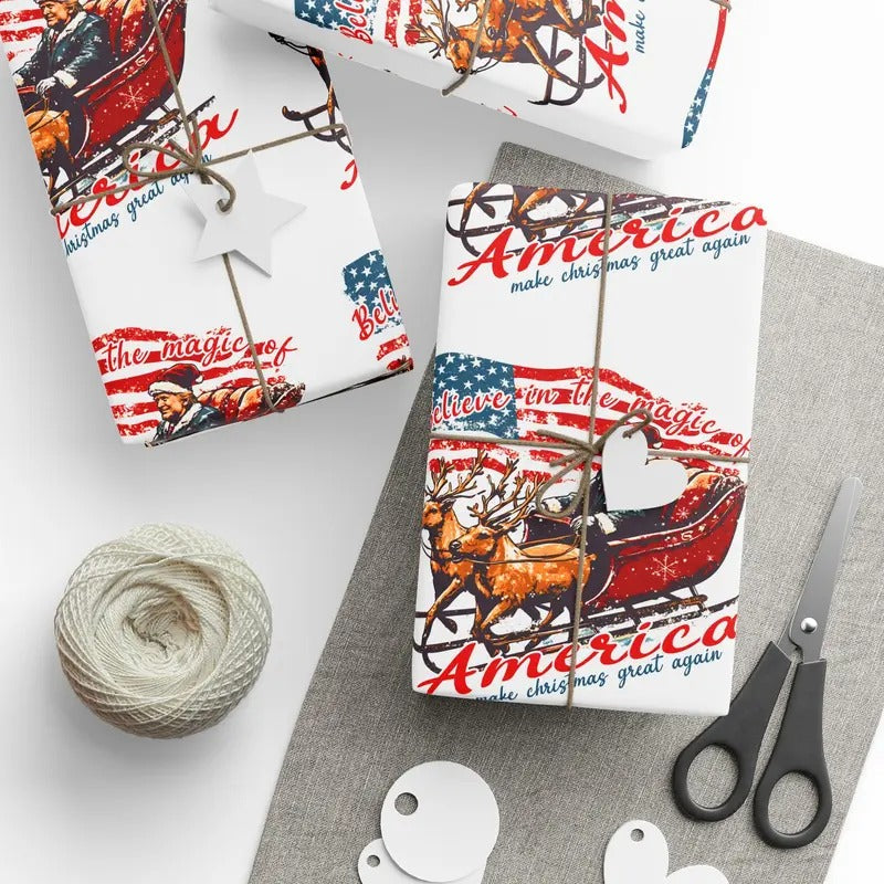 Believe in the Magic - Trump Wrapping Paper - Christmas -Merry Christmas MAGA Gift Bag for Presents Trump Christmas Gift