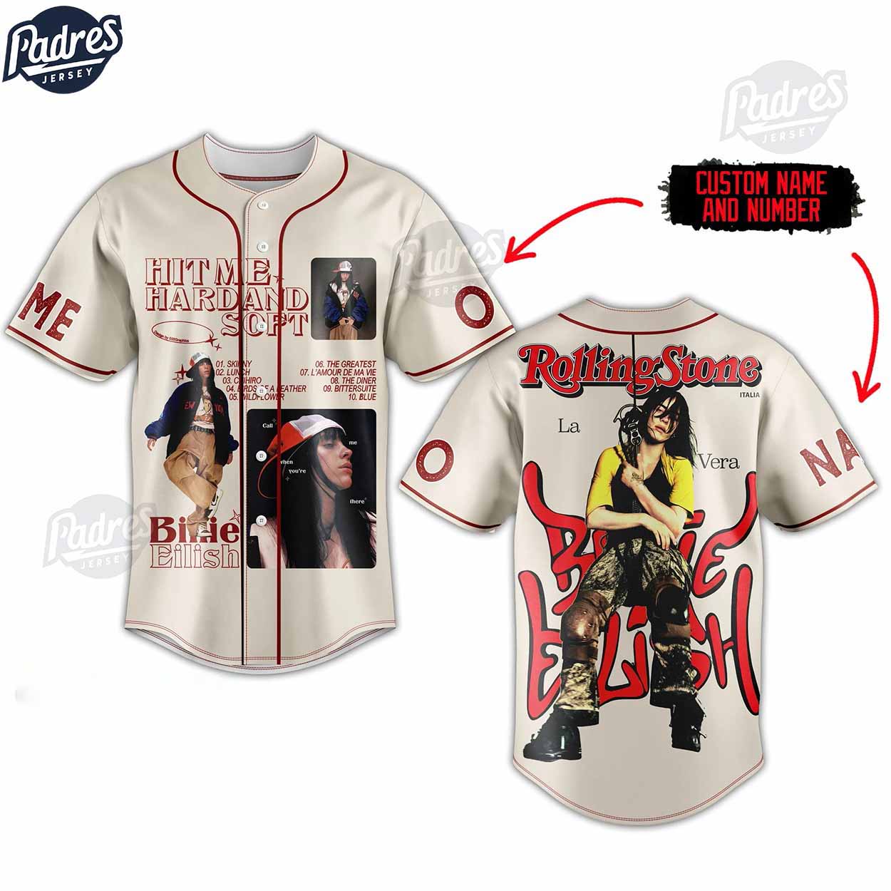 Billie Eilish Rolling Stone Cover Custom Baseball Jersey - Padres Jersey Oasis: Elevate Your Baseball Style Game