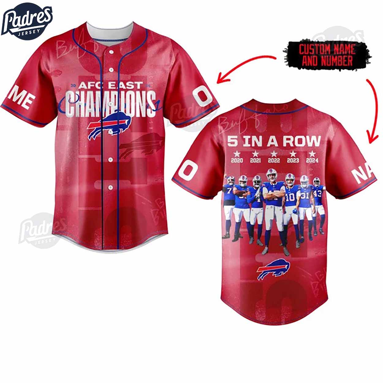 Buffalo Bills AFC EAST CHAMPIONS Red Baseball Jersey Outfit - Padres Jersey Oasis: Elevate Your Baseball Style Game