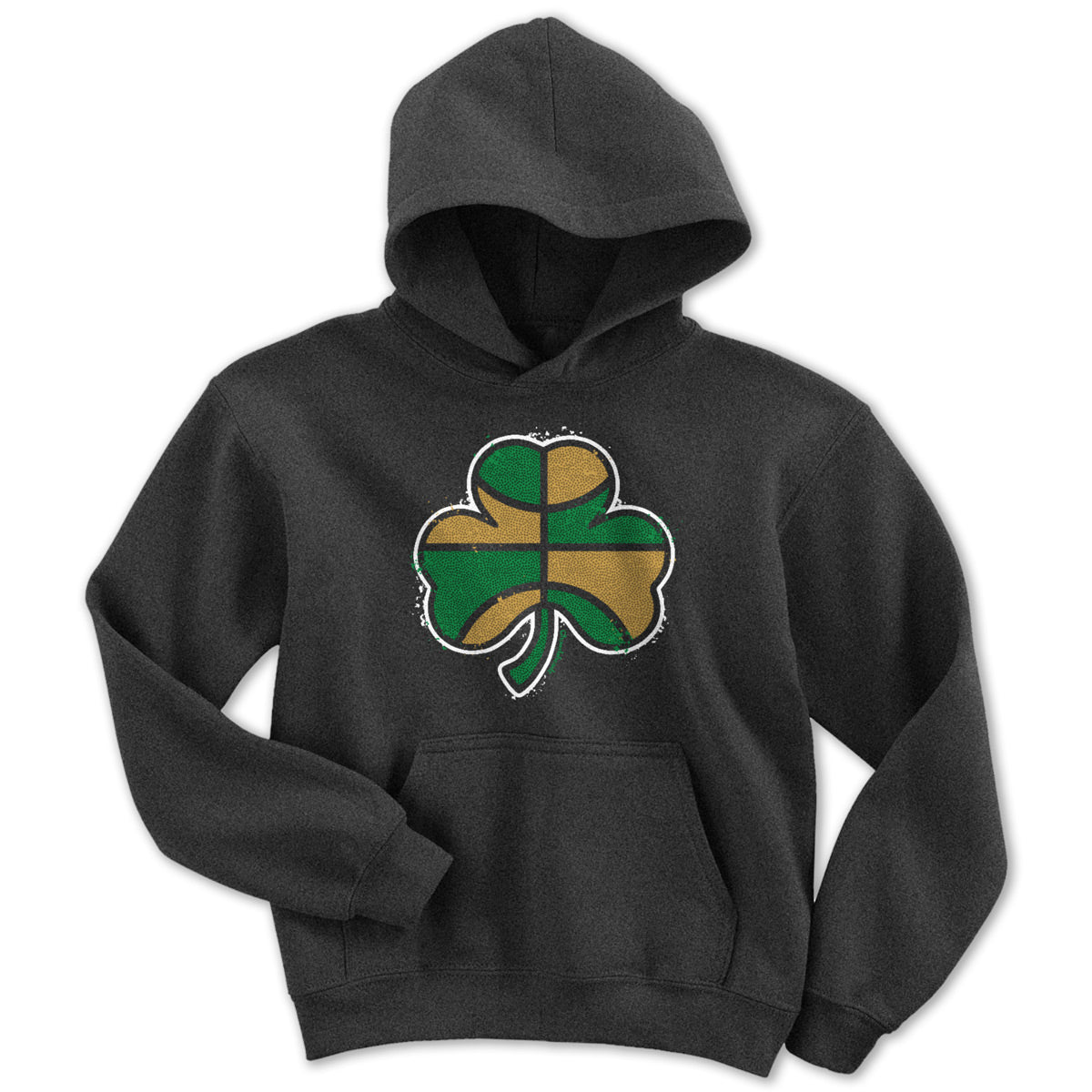 Green And Gold Basketball Shamrock Youth Hoodie