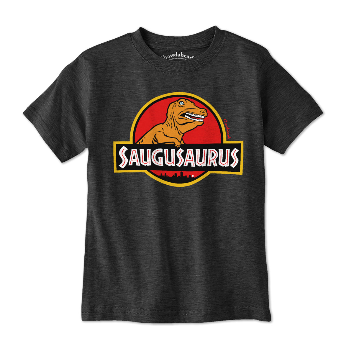 Saugusaurus Orange Dinosaur Logo Youth T-Shirt