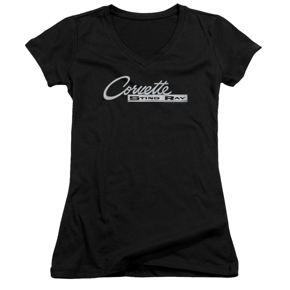 Chevrolet Chrome Stingray Logo - Juniors V-Neck T-Shirt
