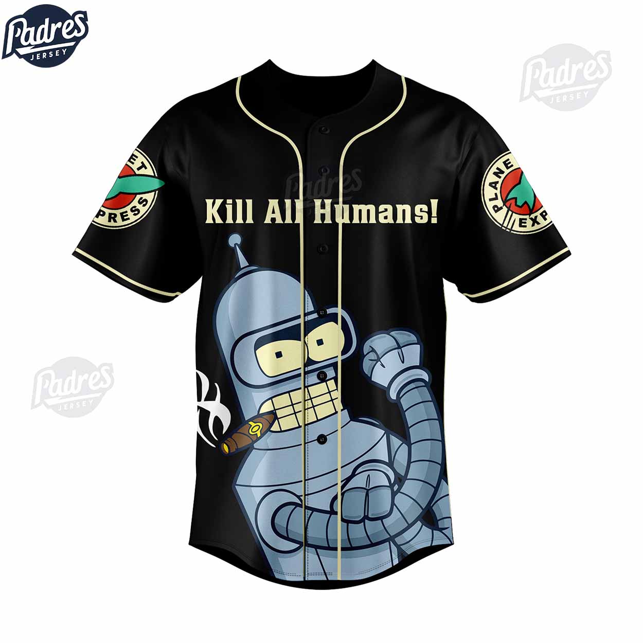 Cartoon Futurama Kill All Humans Custom Baseball Jersey - Padres Jersey Oasis: Elevate Your Baseball Style Game