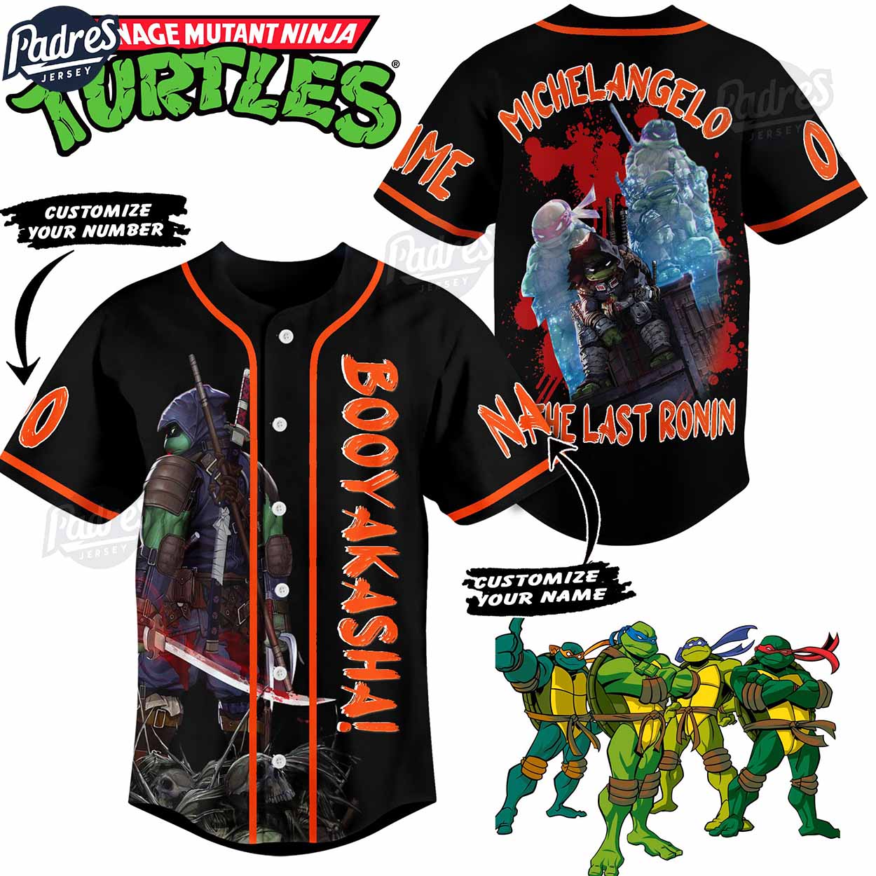 Cartoon Teenage Mutant Ninja Turtles Michelangelo The Last Ronin Custom Baseball Jersey Style - Padres Jersey Oasis: Elevate Your Baseball Style Game