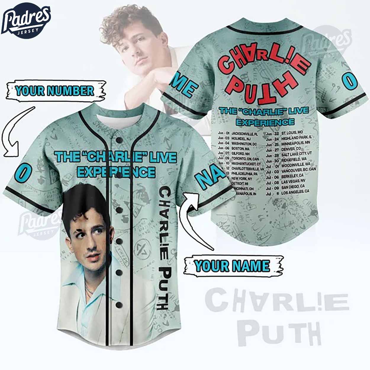 Charlie Puth The Charlie Live Experience Custom Baseball Jersey - Padres Jersey Oasis: Elevate Your Baseball Style Game