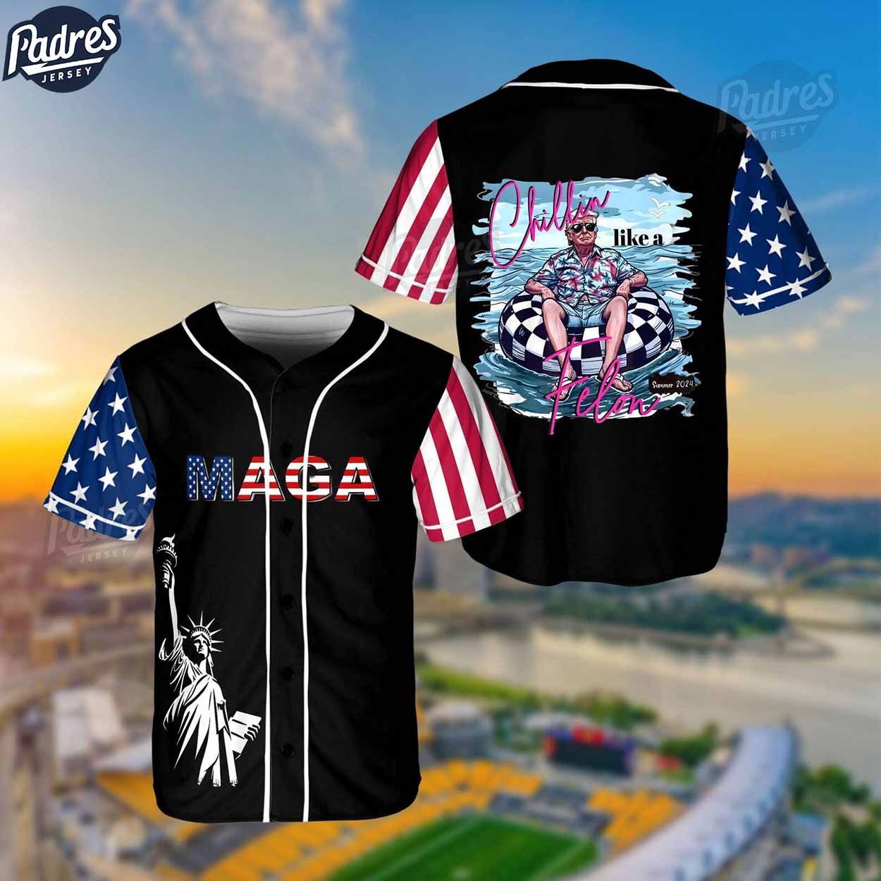 Chillin Like A Felon Trump Summer 2024 4th Of July Baseball Jersey - Padres Jersey Oasis: Elevate Your Baseball Style Game
