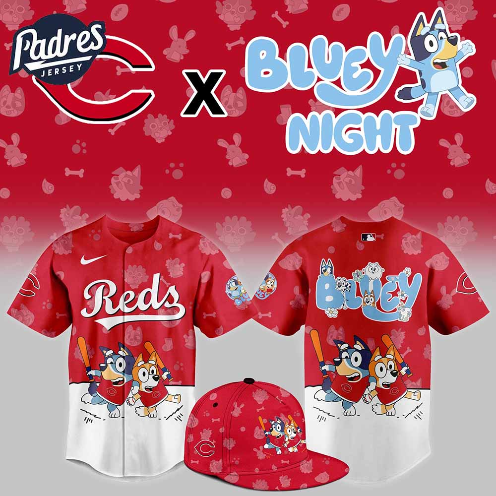 Cincinnati Reds Bluey Night Baseball Jersey Outfit - Padres Jersey Oasis: Elevate Your Baseball Style Game