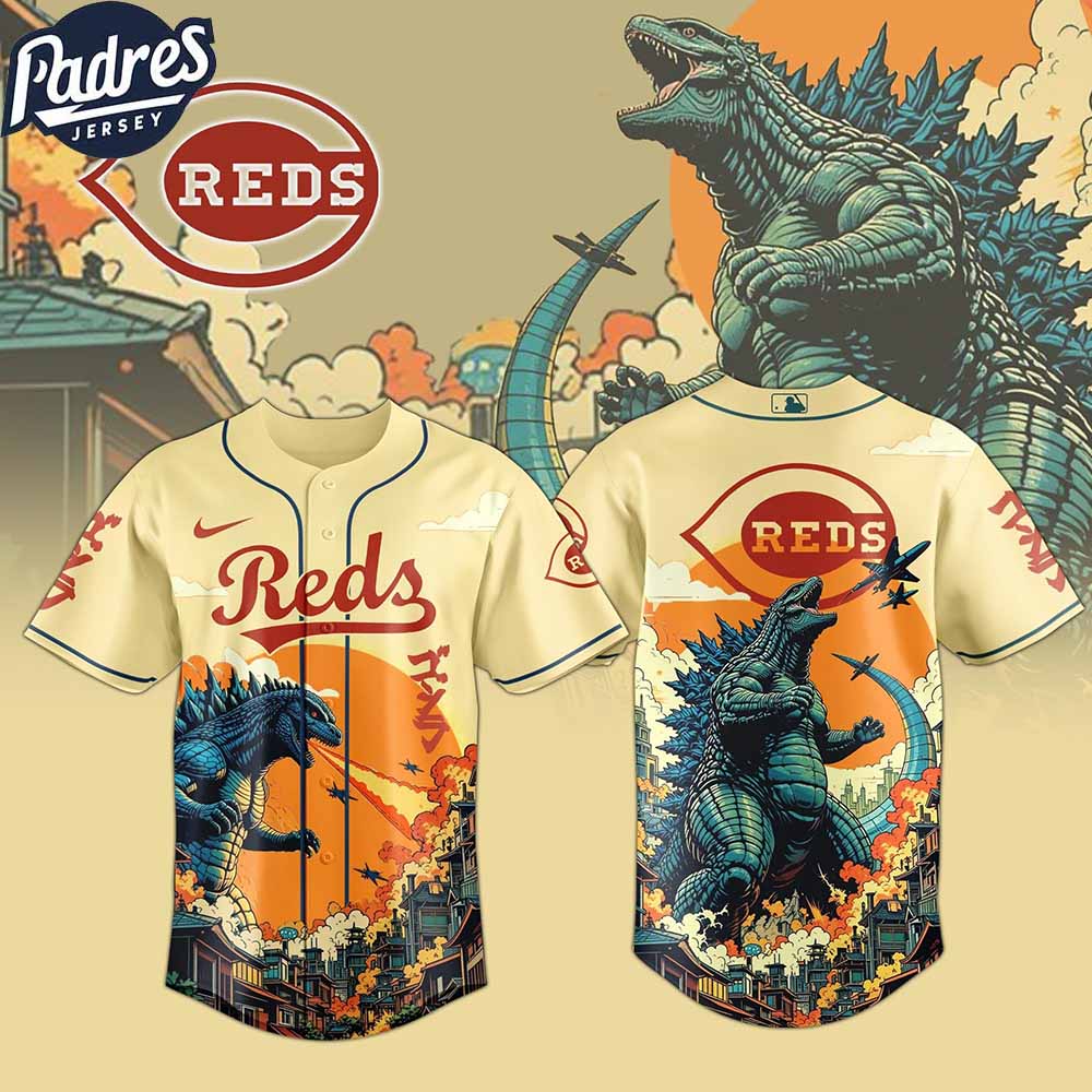 Cincinnati Reds MLB X Godzilla Custom New Baseball Jersey - Padres Jersey Oasis: Elevate Your Baseball Style Game