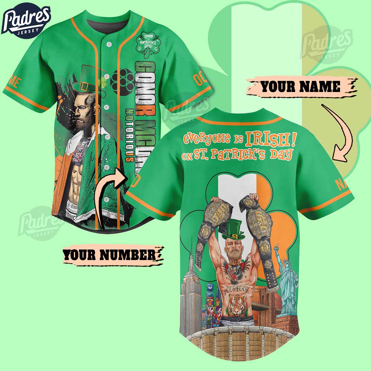 Custom Conor McGregor St. Patrick’s Day Baseball Jersey - Padres Jersey Oasis: Elevate Your Baseball Style Game