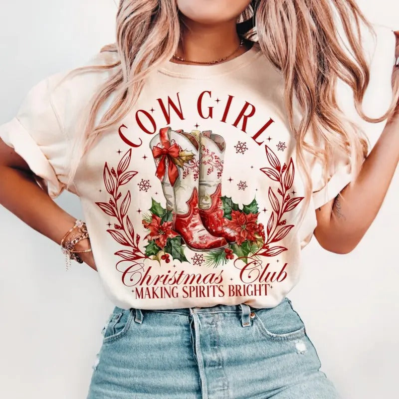 Cowgirl Christmas Club Shirt, Christmas Season Sweatshirt, Small town girl Christmas , Funny Christmas , Retro Christmas western