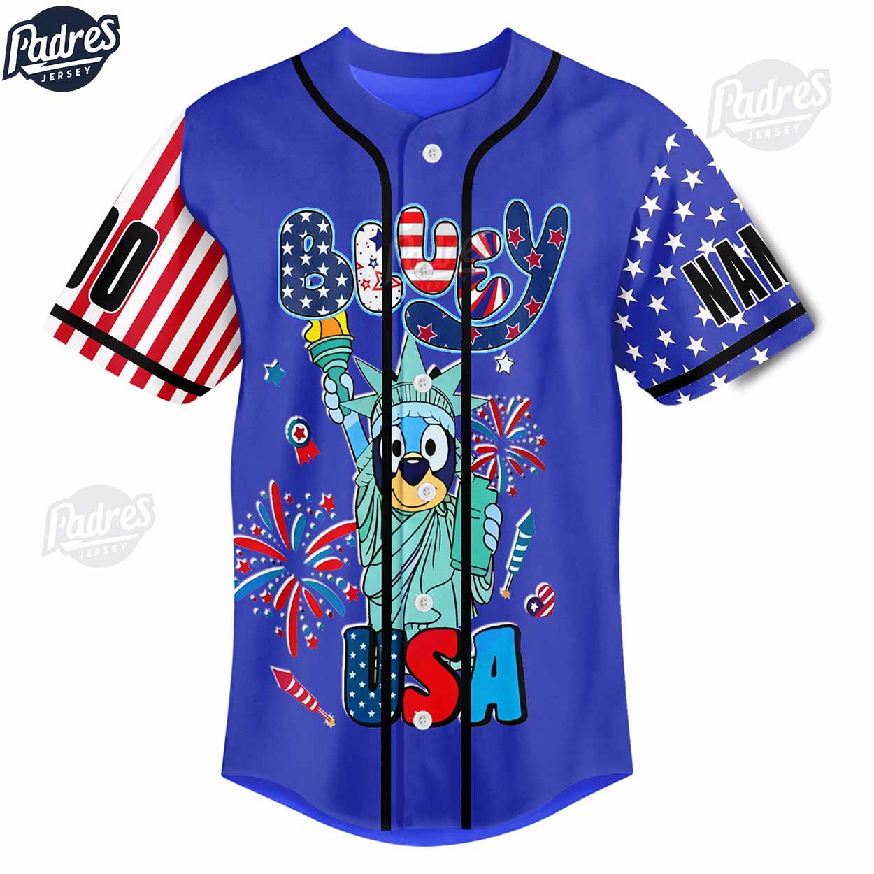Custom 4th Of July Bluey USA Baseball Jersey - Padres Jersey Oasis: Elevate Your Baseball Style Game