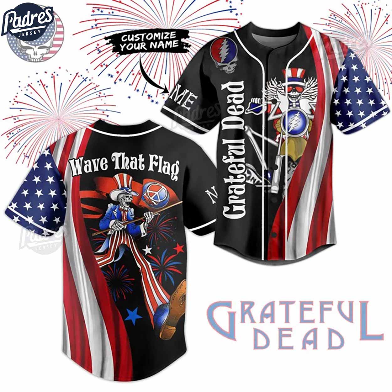 Custom 4th Of July Grateful Dead Baseball Jersey - Padres Jersey Oasis: Elevate Your Baseball Style Game