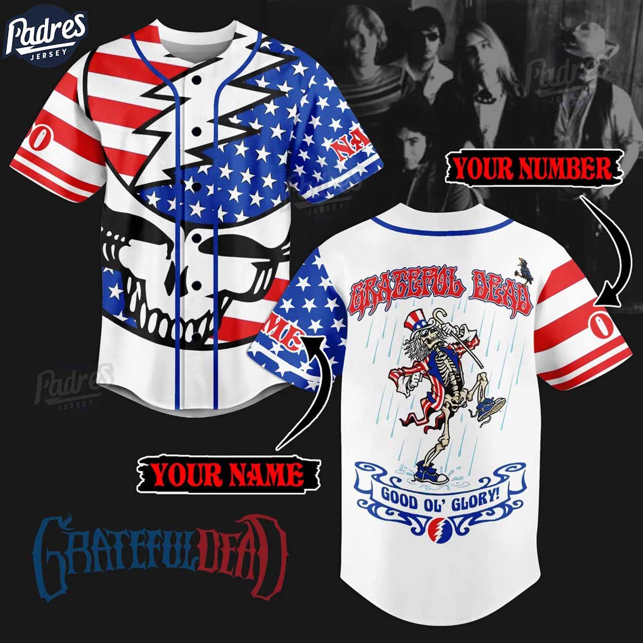 Custom 4th Of July Grateful Dead Good Of Lory Baseball Jersey - Padres Jersey Oasis: Elevate Your Baseball Style Game