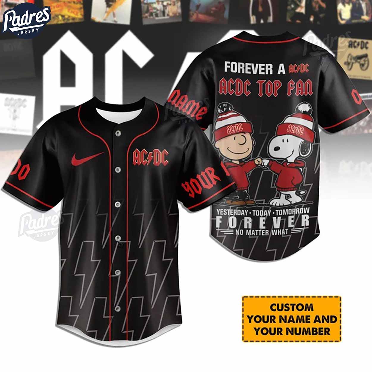 Custom AC/DC Snoopy & Charlie Brown Baseball Jersey - Padres Jersey Oasis: Elevate Your Baseball Style Game