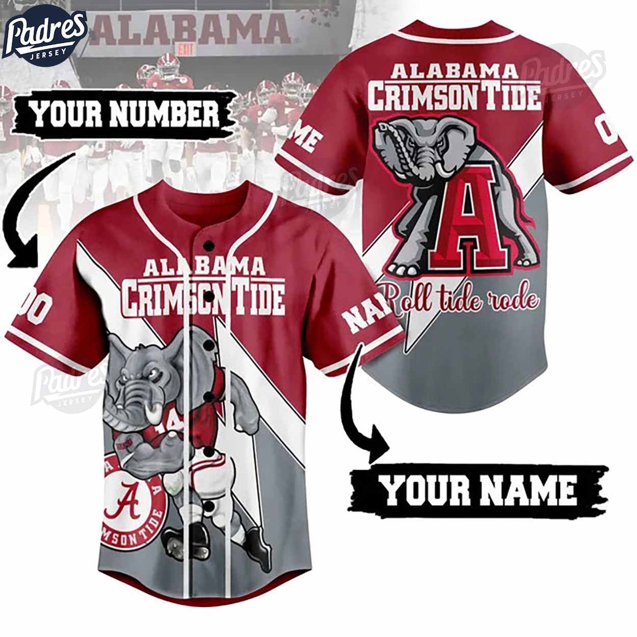 Custom Alabama Crimson Tide Football Baseball Jersey Style - Padres Jersey Oasis: Elevate Your Baseball Style Game