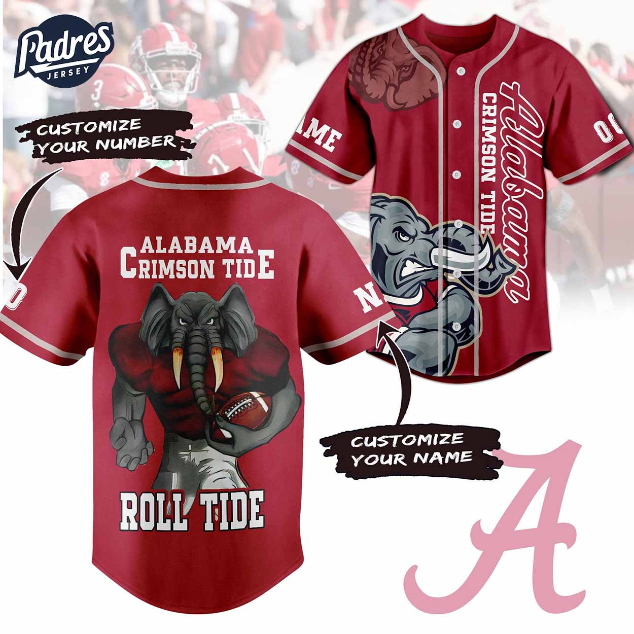 Custom Alabama Crimson Tide Roll Tide Football Baseball Jersey - Padres Jersey Oasis: Elevate Your Baseball Style Game
