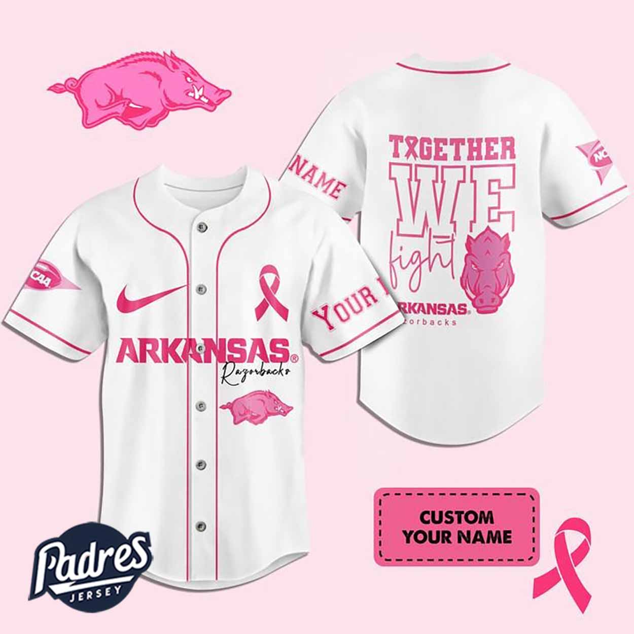 Custom Arkansas Razorbacks Breast Cancer Baseball Jersey - Padres Jersey Oasis: Elevate Your Baseball Style Game