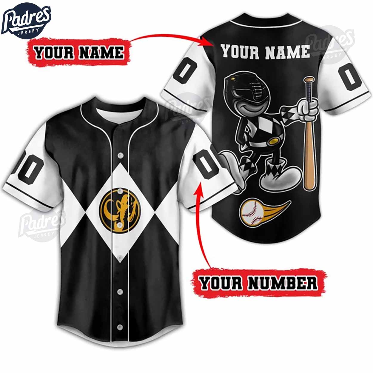 Custom Power Rangers Black Ranger Baseball Jersey - Padres Jersey Oasis: Elevate Your Baseball Style Game