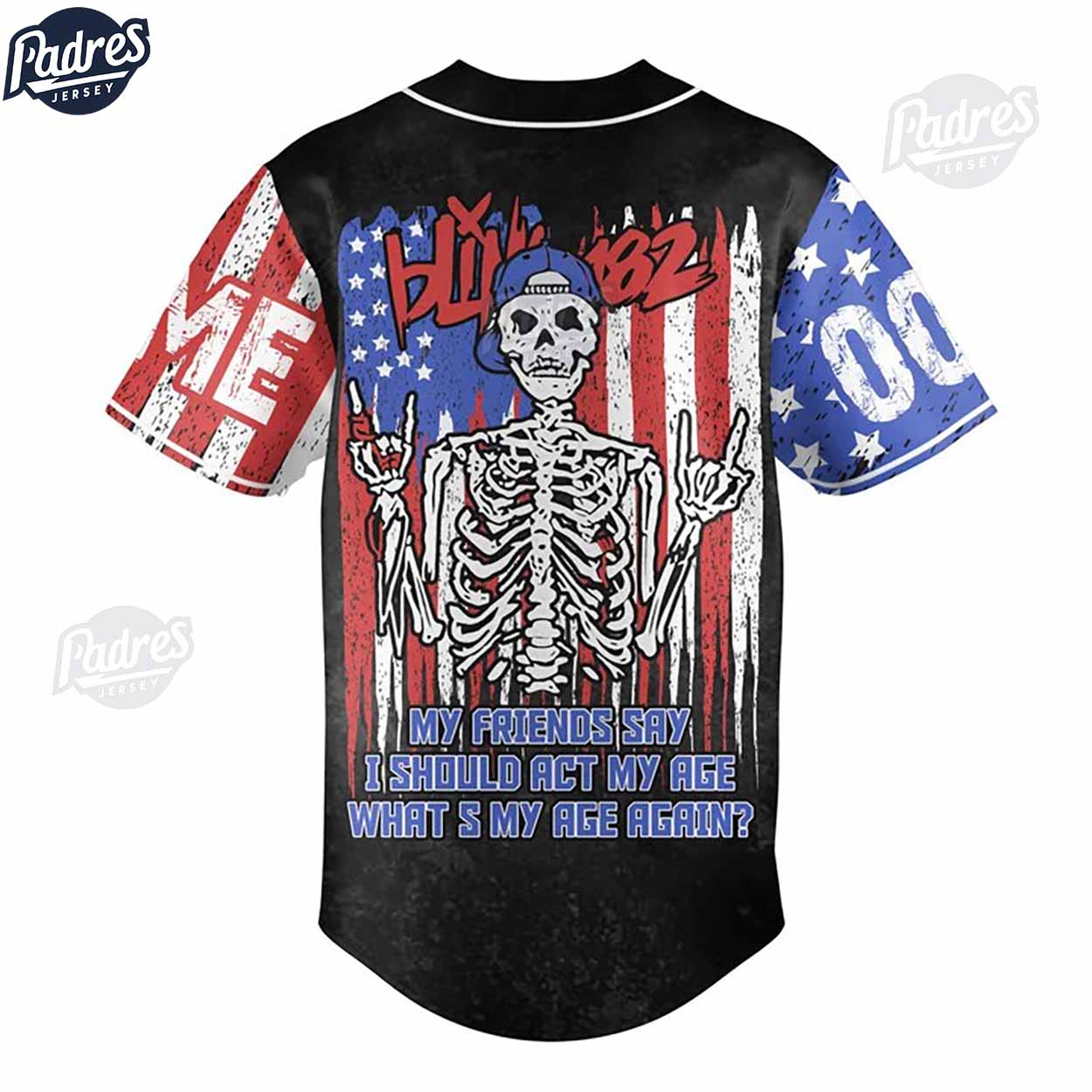 Custom Blink-182 Skeleton My Friends Say I Should Act My Age What’s My Age Again Baseball Jersey - Padres Jersey Oasis: Elevate Your Baseball Style Game