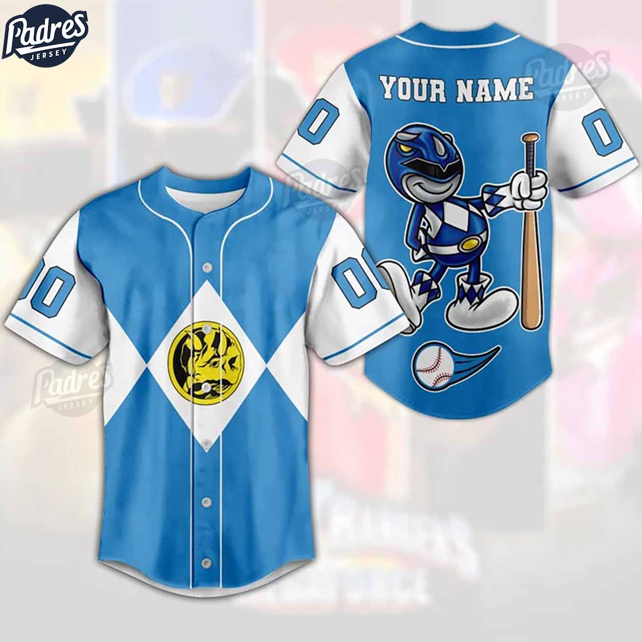 Custom Power Rangers Blue Ranger Baseball Jersey - Padres Jersey Oasis: Elevate Your Baseball Style Game