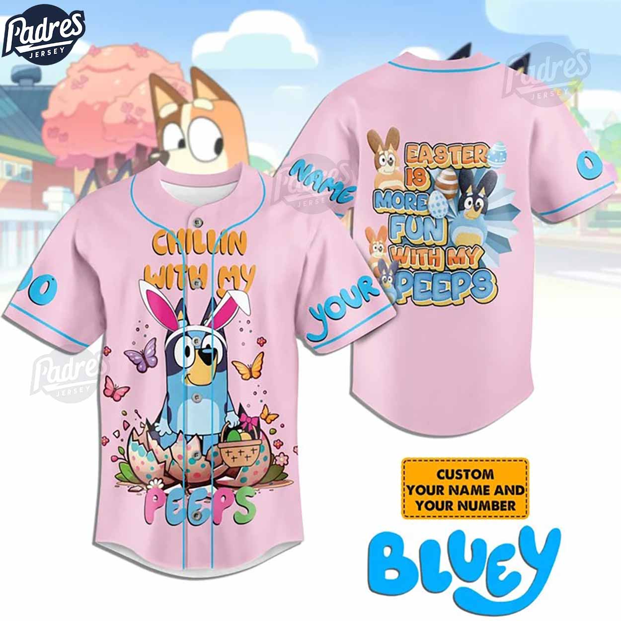 Custom Bluey Easter Baseball Jersey - Padres Jersey Oasis: Elevate Your Baseball Style Game