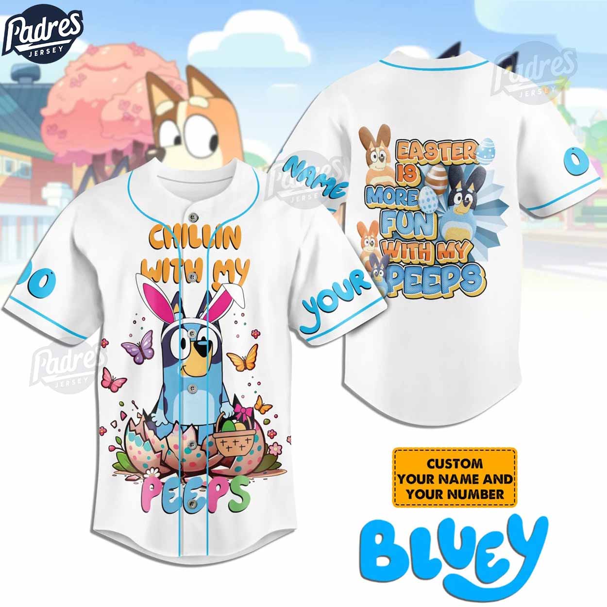 Custom Bluey Easter Day Baseball Jersey - Padres Jersey Oasis: Elevate Your Baseball Style Game