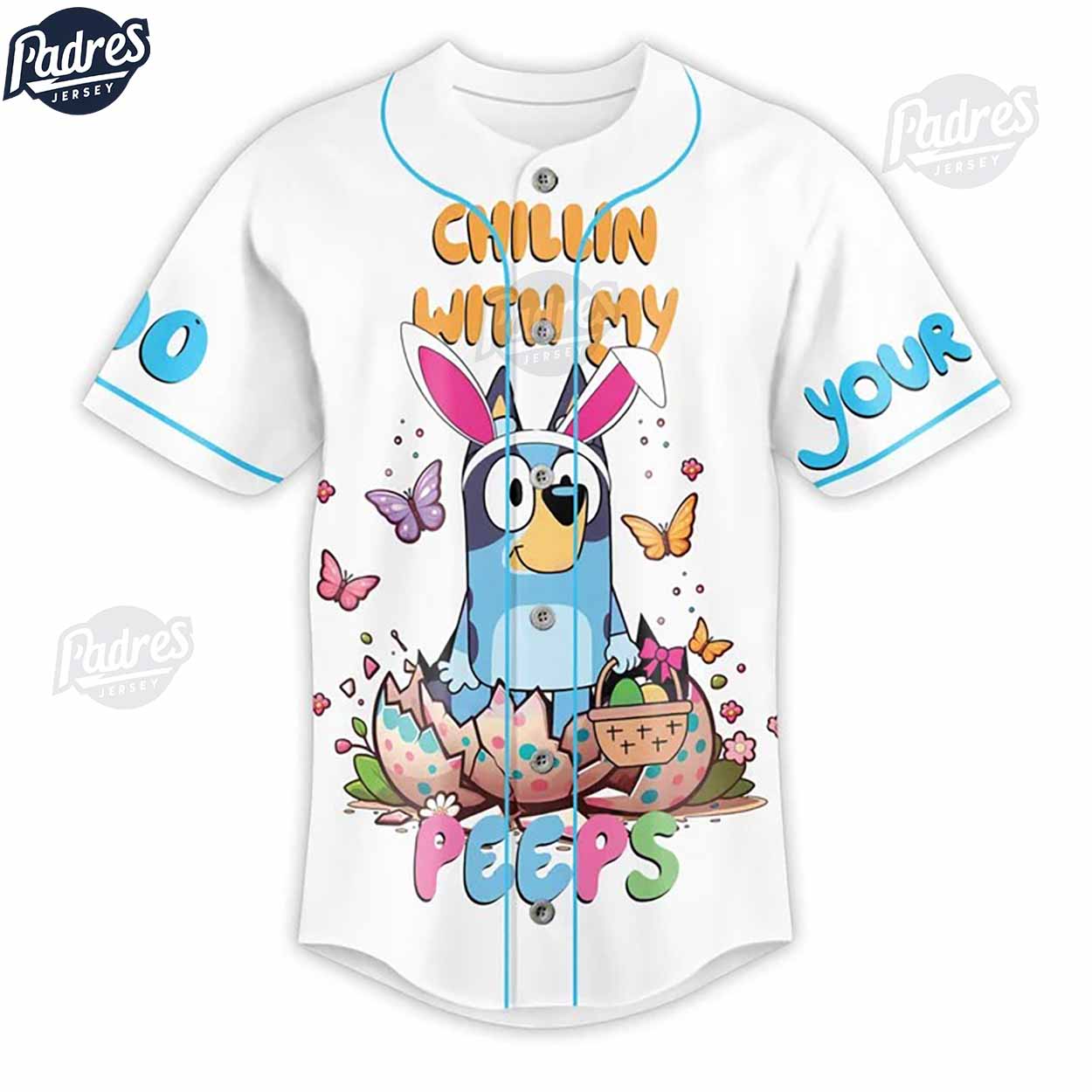 Custom Bluey Easter Day Baseball Jersey - Padres Jersey Oasis: Elevate Your Baseball Style Game