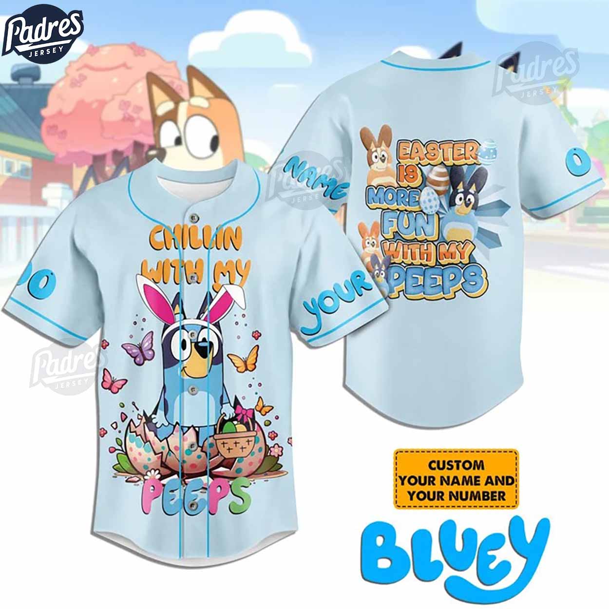 Custom Bluey Easter Is More Fun With My Peeps Chillin With My Peeps Baseball Jersey - Padres Jersey Oasis: Elevate Your Baseball Style Game